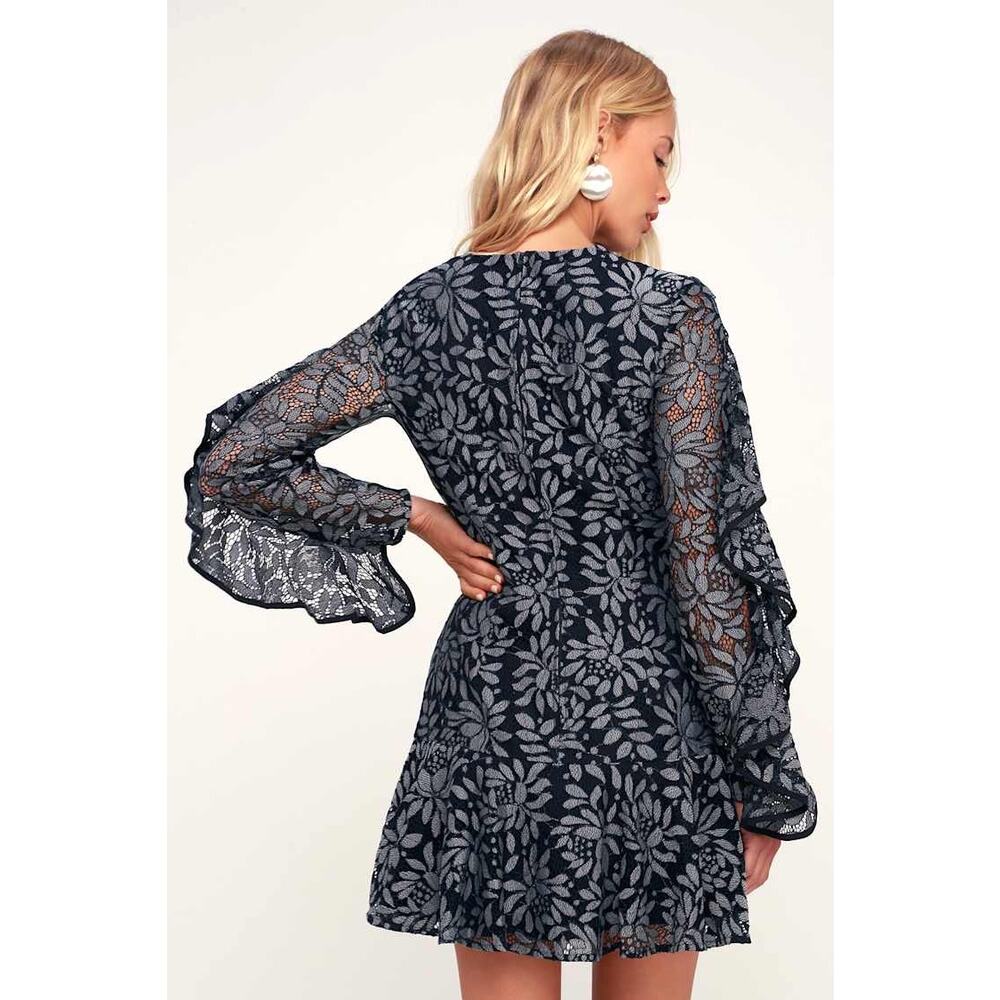 Keepsake Engage Navy Blue Lace Long Sleeve Dress Size XS - Picture 2 of 13